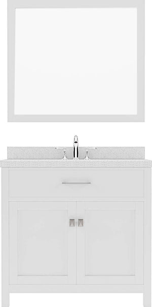 Virtu USA Caroline 36" Single Bath Vanity with White Quartz Top and Round Sink with Brushed Nickel Faucet with Matching Mirror - Luxe Bathroom Vanities