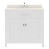 Virtu USA Caroline 36" Single Bath Vanity with White Quartz Top and Round Sink with Brushed Nickel Faucet with Matching Mirror