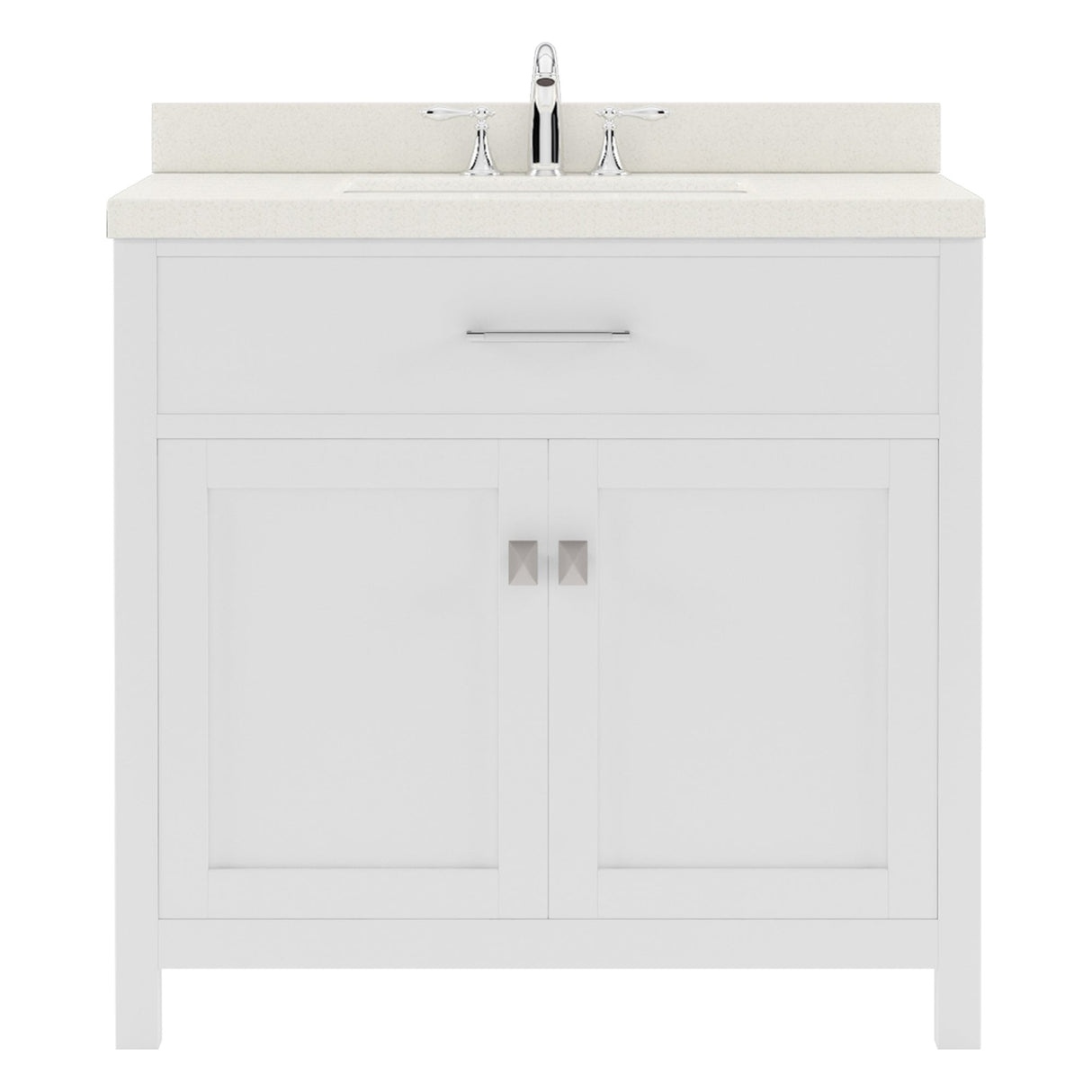 Virtu USA Caroline 36" Single Bath Vanity with White Quartz Top and Round Sink with Polished Chrome Faucet with Matching Mirror