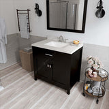 Virtu USA Caroline 36" Single Bath Vanity with White Quartz Top and Square Sink with Matching Mirror