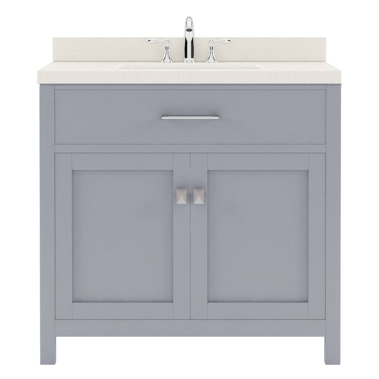 Virtu USA Caroline 36" Single Bath Vanity with White Quartz Top and Square Sink with Polished Chrome Faucet with Matching Mirror