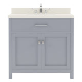 Virtu USA Caroline 36" Single Bath Vanity with White Quartz Top and Square Sink with Polished Chrome Faucet with Matching Mirror