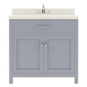 Virtu USA Caroline 36" Single Bath Vanity with White Quartz Top and Square Sink with Brushed Nickel Faucet with Matching Mirror