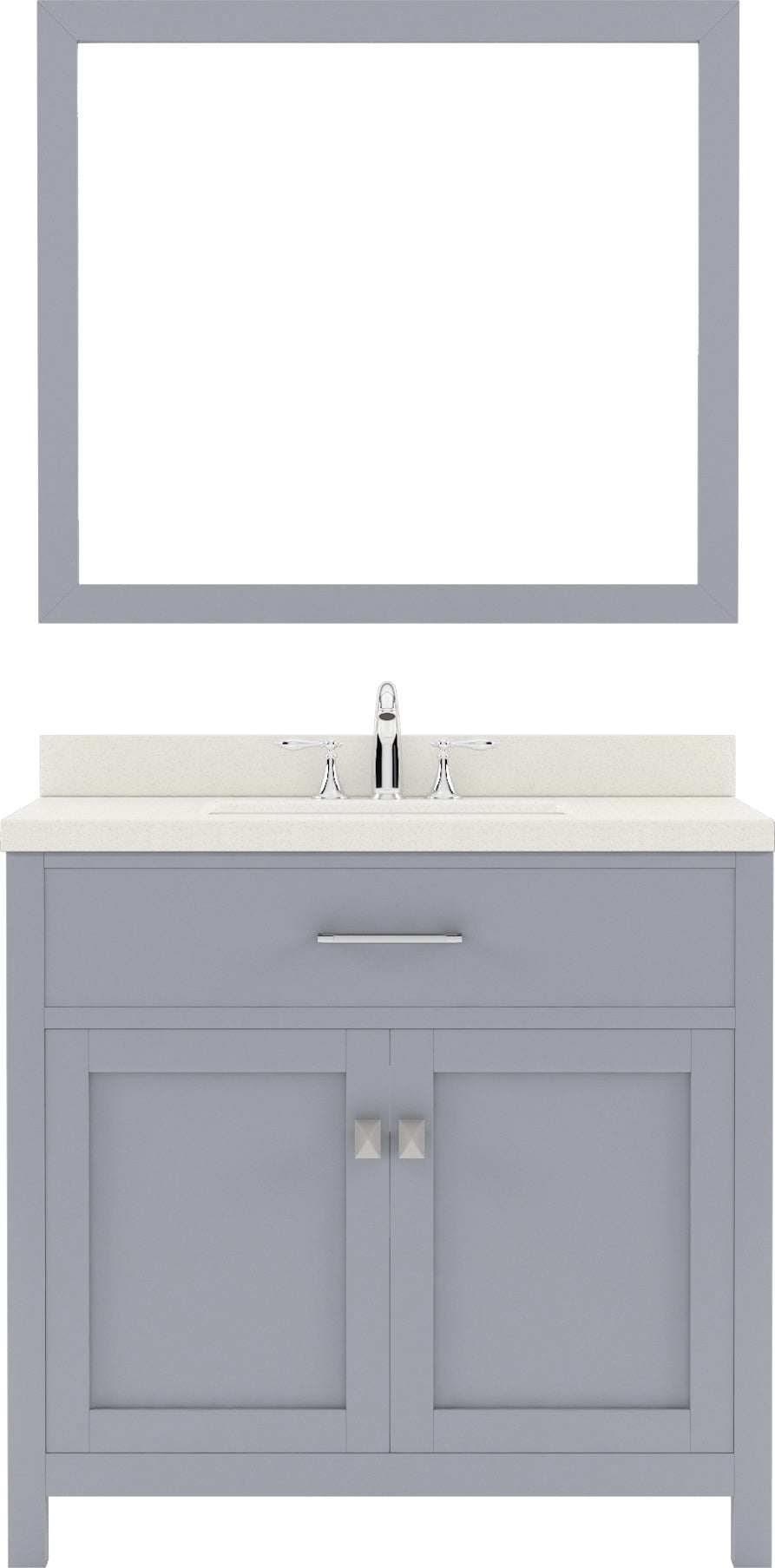 Virtu USA Caroline 36" Single Bath Vanity with White Quartz Top and Square Sink with Polished Chrome Faucet with Matching Mirror - Luxe Bathroom Vanities