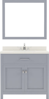 Virtu USA Caroline 36" Single Bath Vanity with White Quartz Top and Square Sink with Polished Chrome Faucet with Matching Mirror - Luxe Bathroom Vanities