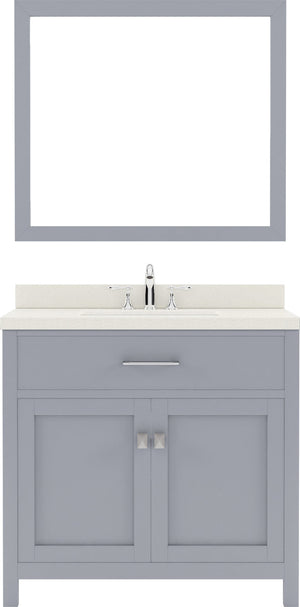 Virtu USA Caroline 36" Single Bath Vanity with White Quartz Top and Square Sink with Brushed Nickel Faucet with Matching Mirror - Luxe Bathroom Vanities