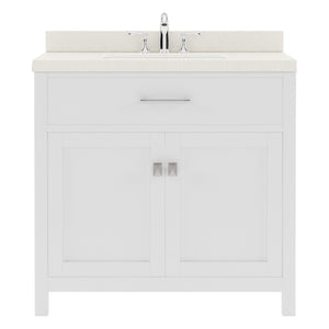 Virtu USA Caroline 36" Single Bath Vanity with White Quartz Top and Square Sink with Brushed Nickel Faucet with Matching Mirror