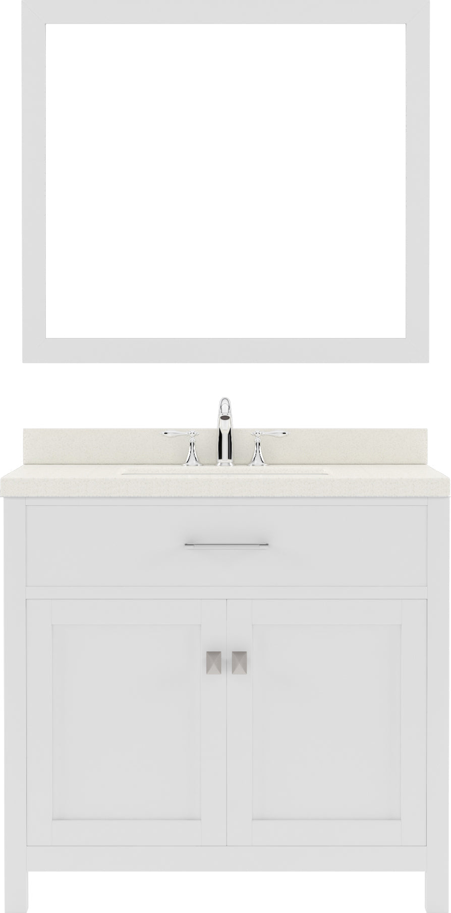 Virtu USA Caroline 36" Single Bath Vanity with White Quartz Top and Square Sink with Polished Chrome Faucet with Matching Mirror - Luxe Bathroom Vanities