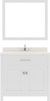 Virtu USA Caroline 36" Single Bath Vanity with White Quartz Top and Square Sink with Polished Chrome Faucet with Matching Mirror - Luxe Bathroom Vanities