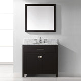 Virtu USA Caroline 36" Single Bath Vanity with White Marble Top and Round Sink with Polished Chrome Faucet with Matching Mirror