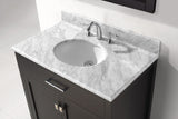 Virtu USA Caroline 36" Single Bath Vanity with White Marble Top and Round Sink with Polished Chrome Faucet with Matching Mirror