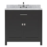 Virtu USA Caroline 36" Single Bath Vanity with White Marble Top and Round Sink with Matching Mirror