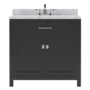 Virtu USA Caroline 36" Single Bath Vanity with White Marble Top and Round Sink with Matching Mirror