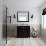 Virtu USA Caroline 36" Single Bath Vanity with White Marble Top and Round Sink with Matching Mirror