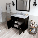 Virtu USA Caroline 36" Single Bath Vanity with White Marble Top and Round Sink with Matching Mirror