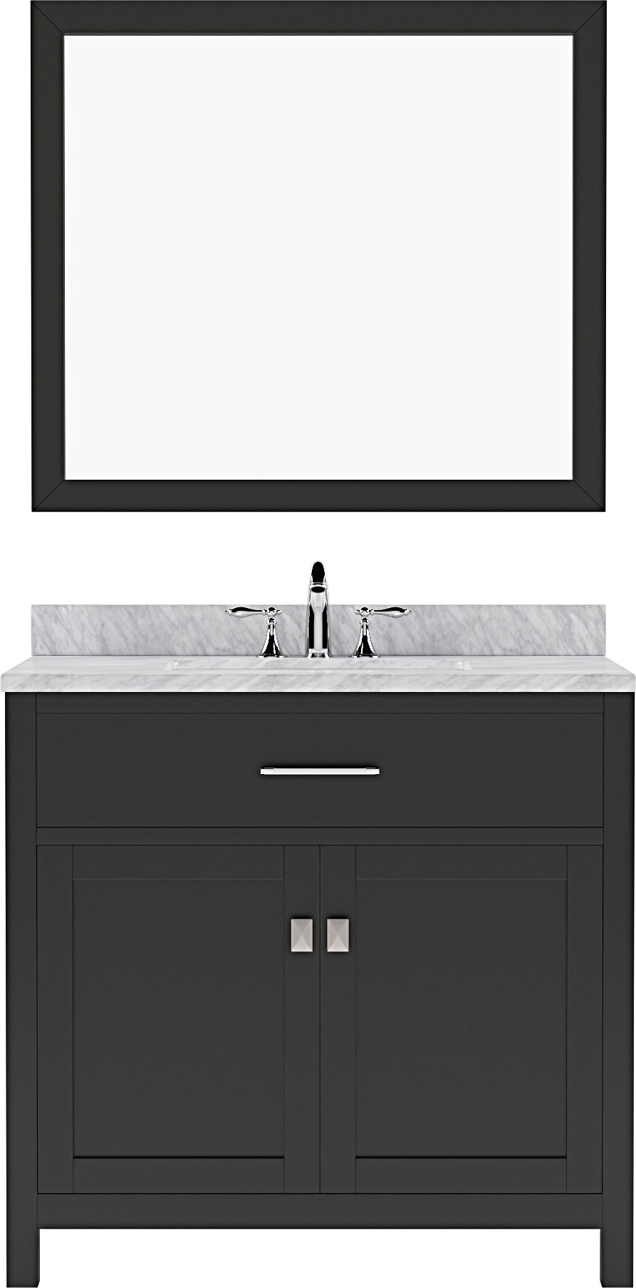 Virtu USA Caroline 36" Single Bath Vanity with White Marble Top and Round Sink with Brushed Nickel Faucet with Matching Mirror - Luxe Bathroom Vanities