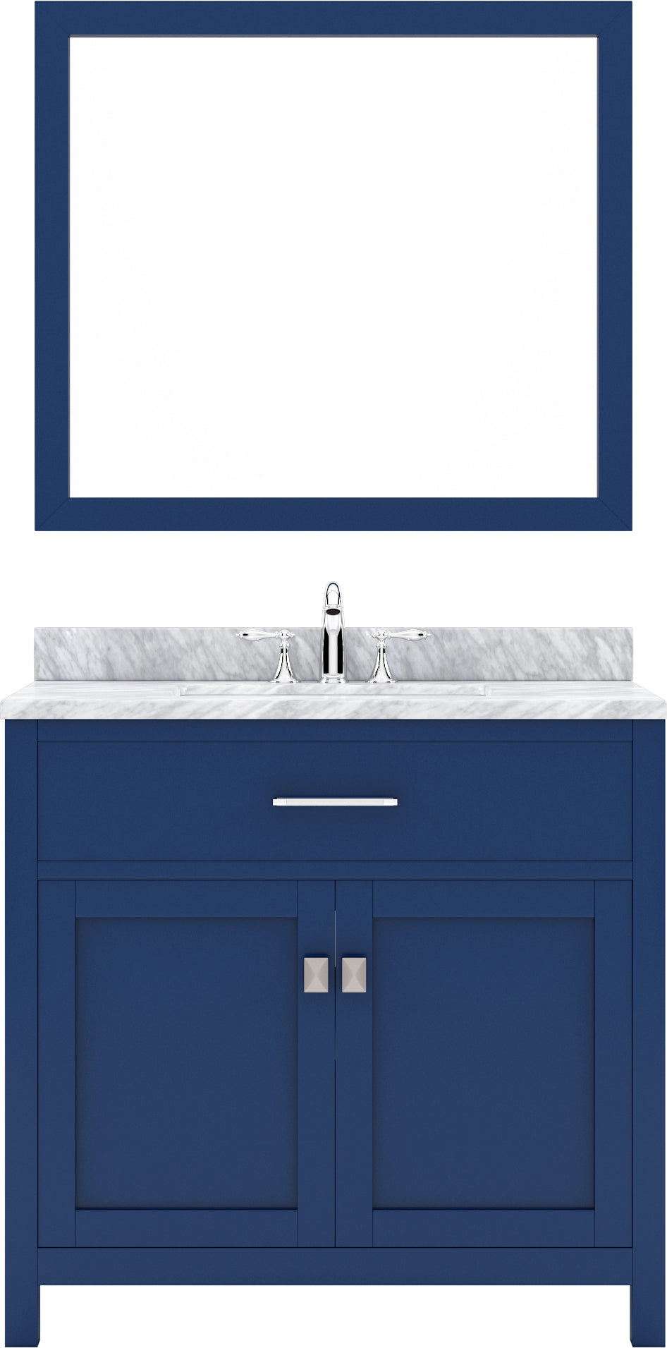 Virtu USA Caroline 36" Single Bath Vanity in White with White Marble Top and Round Sink with Matching Mirror - Luxe Bathroom Vanities