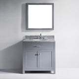 Virtu USA Caroline 36" Single Bath Vanity with White Marble Top and Round Sink with Brushed Nickel Faucet with Matching Mirror