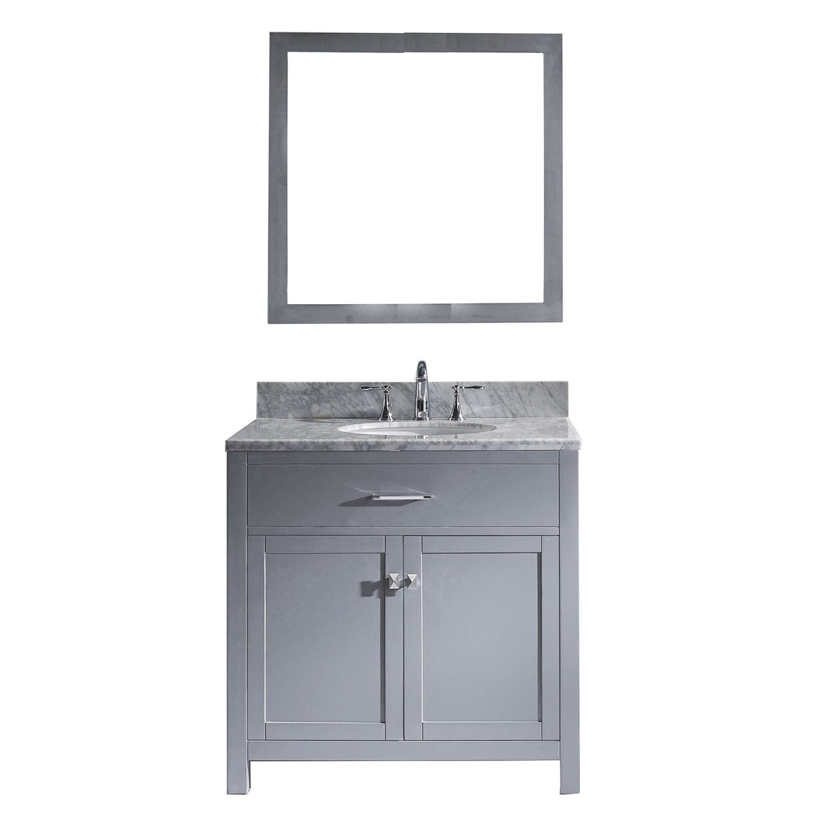 Virtu USA Caroline 36" Single Bath Vanity with White Marble Top and Round Sink with Brushed Nickel Faucet with Matching Mirror - Luxe Bathroom Vanities