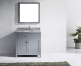 Virtu USA Caroline 36" Single Bath Vanity with White Marble Top and Round Sink with Matching Mirror