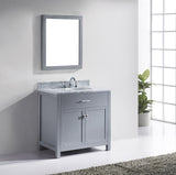 Virtu USA Caroline 36" Single Bath Vanity with White Marble Top and Round Sink with Matching Mirror