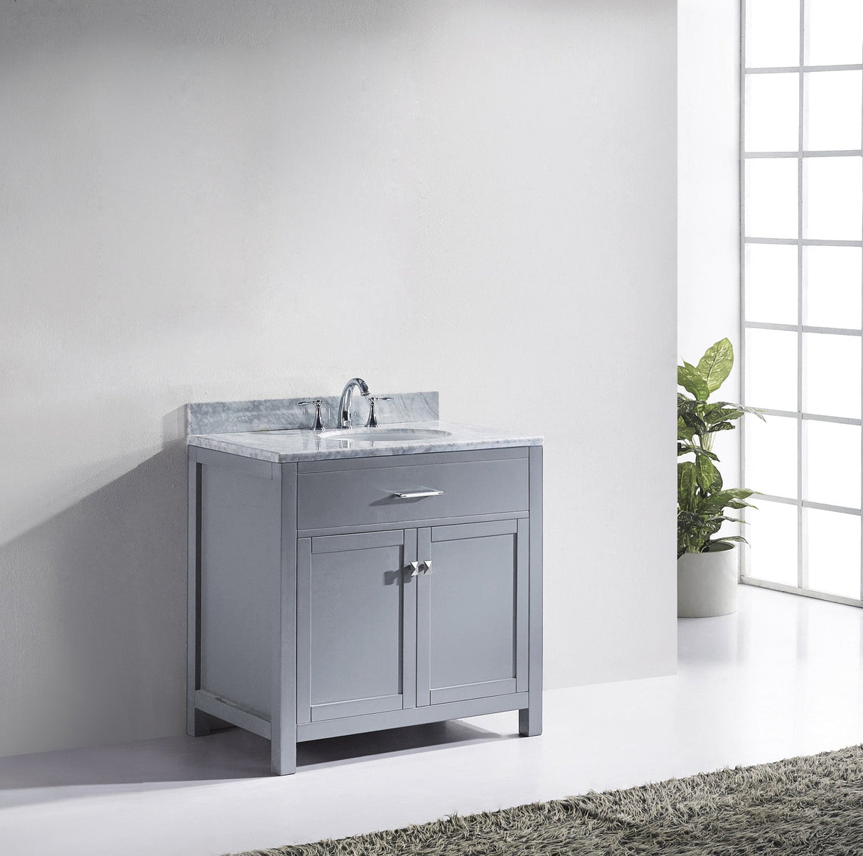 Virtu USA Caroline 36" Single Bath Vanity with White Marble Top and Round Sink