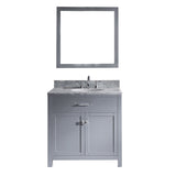 Virtu USA Caroline 36" Single Bath Vanity in White with White Marble Top and Round Sink with Matching Mirror - Luxe Bathroom Vanities