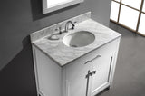 Virtu USA Caroline 36" Single Bath Vanity with White Marble Top and Round Sink with Polished Chrome Faucet with Matching Mirror