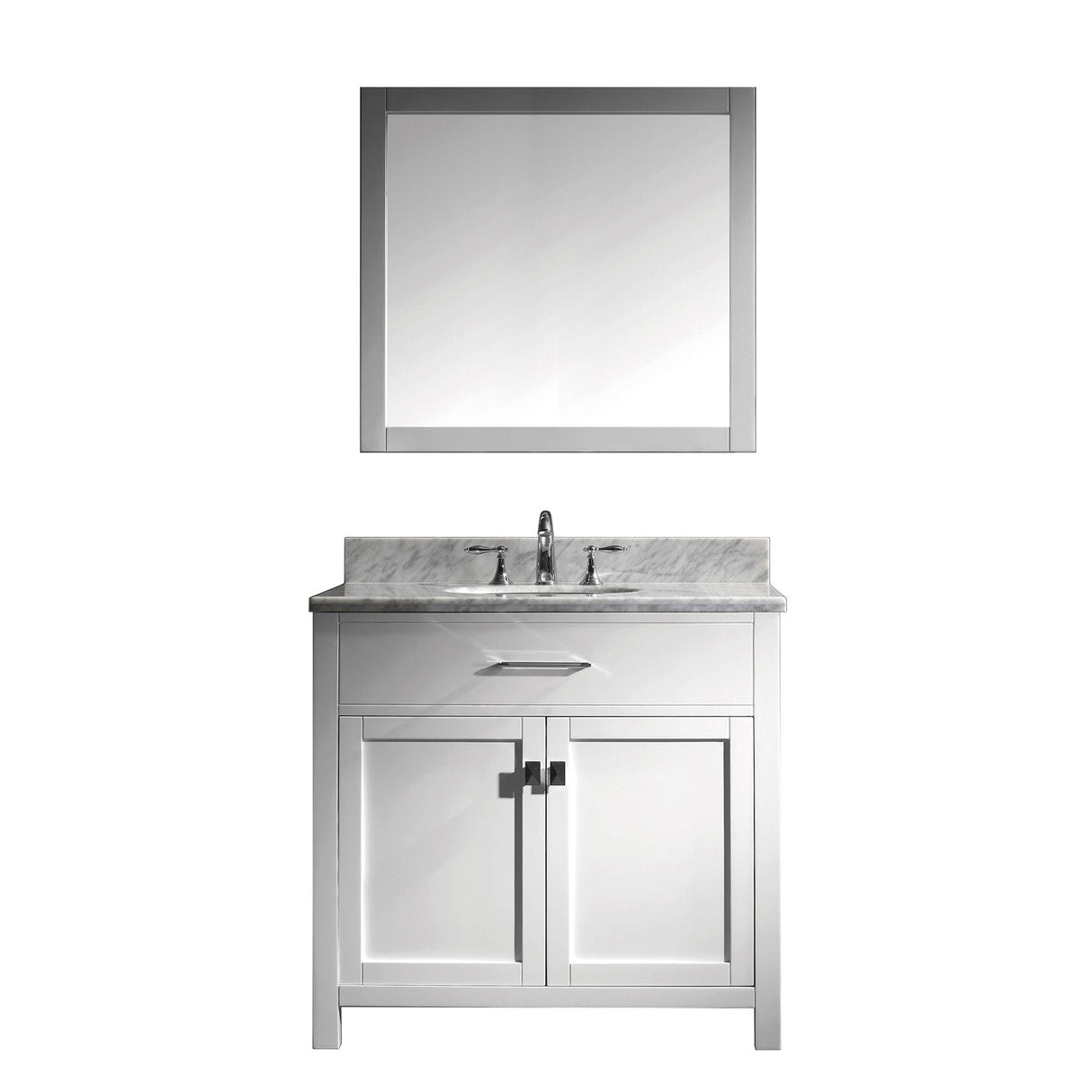 Virtu USA Caroline 36" Single Bath Vanity with Marble Top and Round Sink with Polished Chrome Faucet and Mirror - Luxe Bathroom Vanities Luxury Bathroom Fixtures Bathroom Furniture