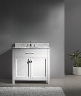 Virtu USA Caroline 36" Single Bath Vanity with White Marble Top and Round Sink