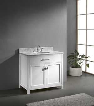 Virtu USA Caroline 36" Single Bath Vanity with White Marble Top and Round Sink
