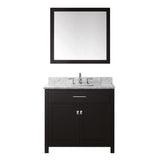 Virtu USA Caroline 36" Single Bath Vanity with Marble Top and Square Sink with Polished Chrome Faucet and Mirror - Luxe Bathroom Vanities Luxury Bathroom Fixtures Bathroom Furniture