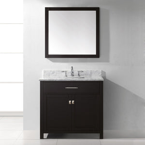 Virtu USA Caroline 36" Single Bath Vanity with White Marble Top and Square Sink with Matching Mirror