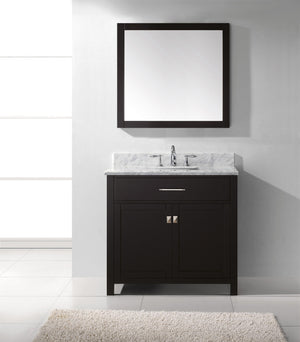 Virtu USA Caroline 36" Single Bath Vanity with White Marble Top and Square Sink with Matching Mirror