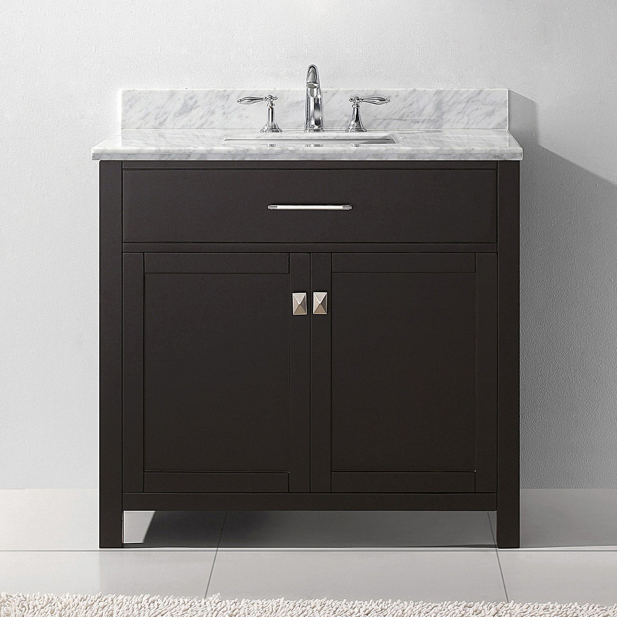 Virtu USA Caroline 36" Single Bath Vanity with White Marble Top and Square Sink