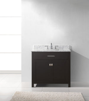 Virtu USA Caroline 36" Single Bath Vanity with White Marble Top and Square Sink