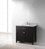 Virtu USA Caroline 36" Single Bath Vanity with White Marble Top and Square Sink