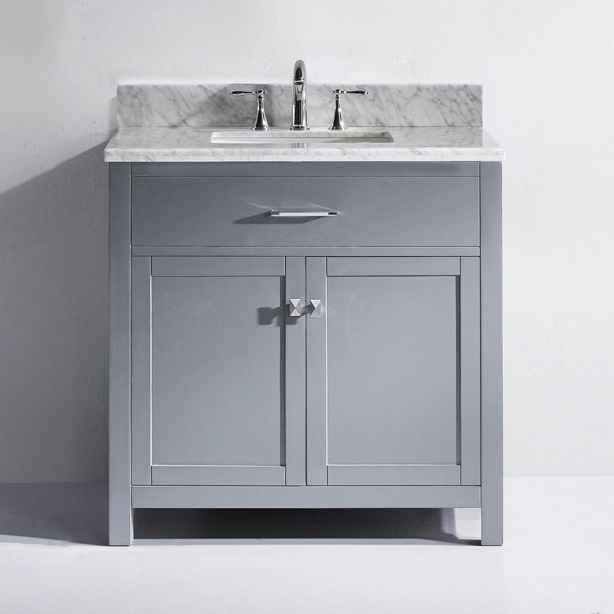 Virtu USA Caroline 36" Single Bath Vanity with White Marble Top and Square Sink