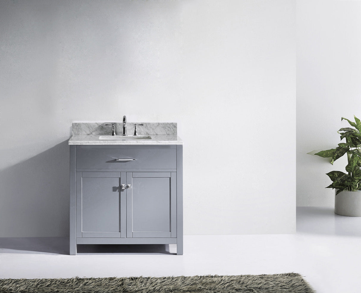 Virtu USA Caroline 36" Single Bath Vanity with White Marble Top and Square Sink