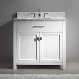 Virtu USA Caroline 36" Single Bath Vanity with White Marble Top and Square Sink