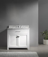 Virtu USA Caroline 36" Single Bath Vanity with White Marble Top and Square Sink