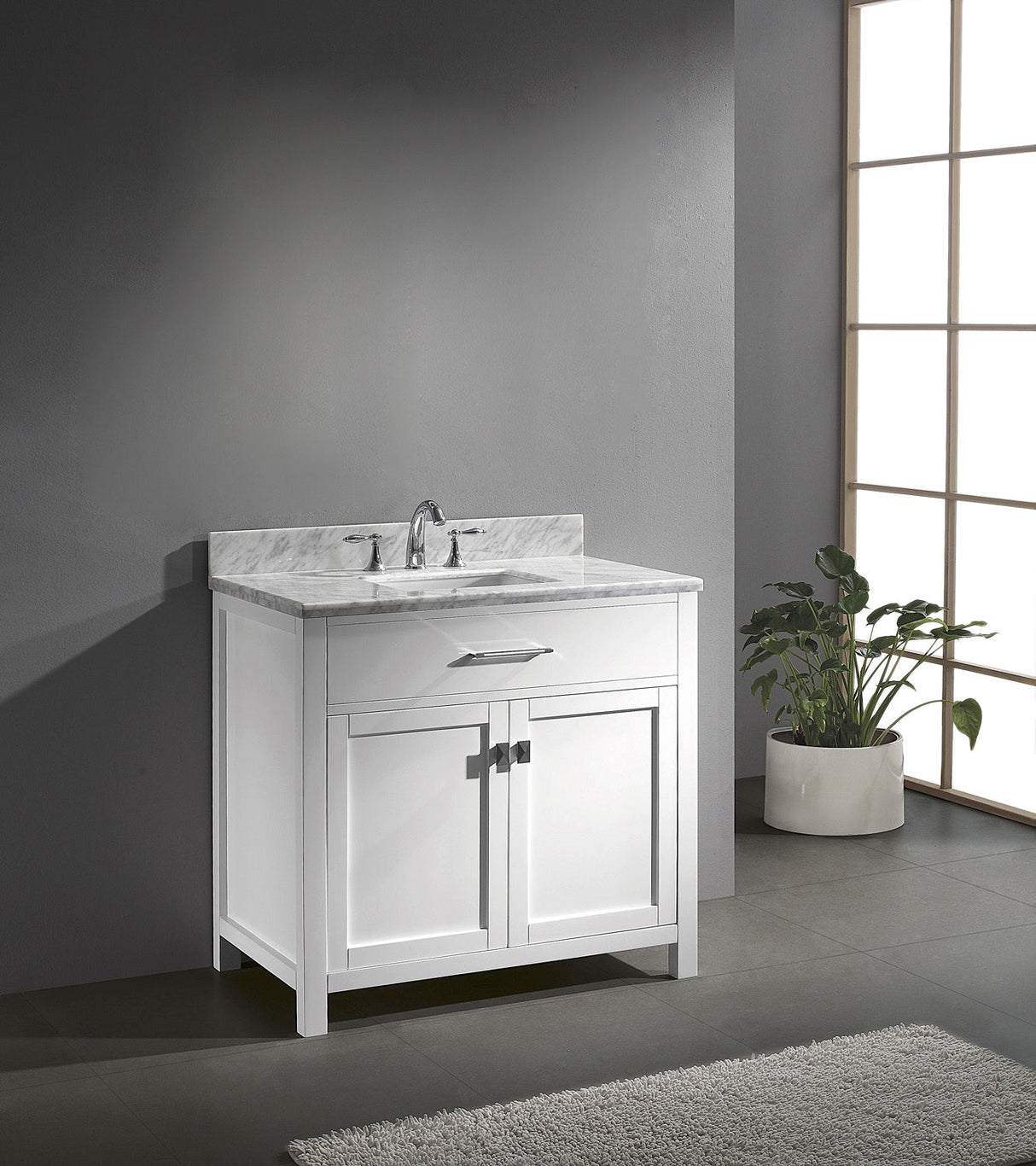 Virtu USA Caroline 36" Single Bath Vanity with White Marble Top and Square Sink