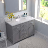 Virtu USA Caroline 48" Single Bath Vanity with White Quartz Top and Round Sink with Brushed Nickel Faucet with Matching Mirror