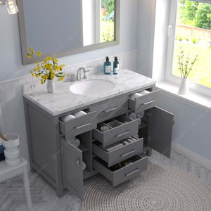 Virtu USA Caroline 48" Single Bath Vanity with White Quartz Top and Round Sink with Polished Chrome Faucet with Matching Mirror