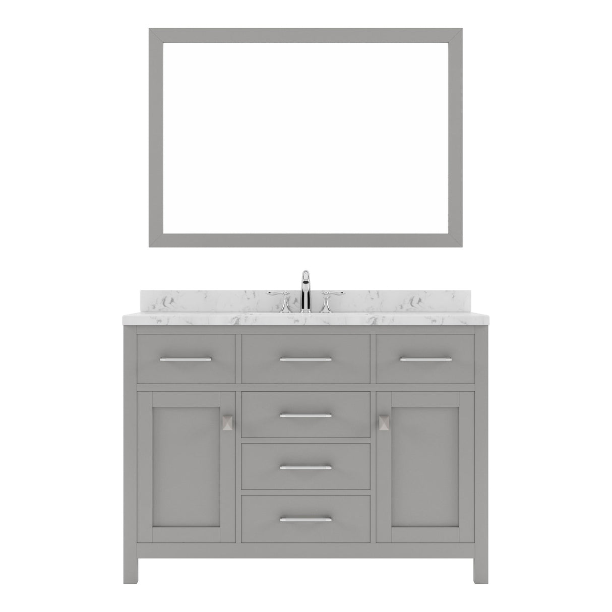 Virtu USA Caroline 48" Single Bath Vanity in Cashmere Gray with White Quartz Top and Round Sink with Brushed Nickel Faucet with Matching Mirror - Luxe Bathroom Vanities