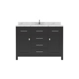 Virtu USA Caroline 48" Single Bath Vanity with White Quartz Top and Round Sink with Polished Chrome Faucet with Matching Mirror
