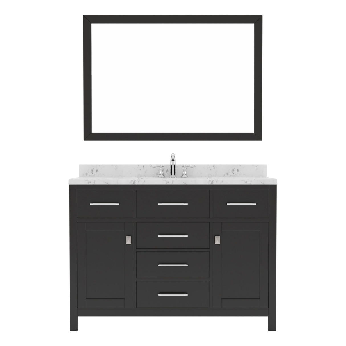 Virtu USA Caroline 48" Single Bath Vanity in Cashmere Gray with White Quartz Top and Round Sink with Brushed Nickel Faucet with Matching Mirror - Luxe Bathroom Vanities