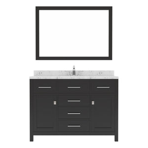 Virtu USA Caroline 48" Single Bath Vanity in Cashmere Gray with White Quartz Top and Round Sink with Brushed Nickel Faucet with Matching Mirror - Luxe Bathroom Vanities