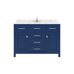 Virtu USA Caroline 48" Single Bath Vanity with White Quartz Top and Round Sink with Polished Chrome Faucet with Matching Mirror
