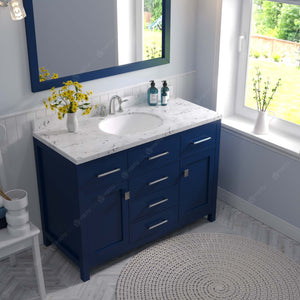Virtu USA Caroline 48" Single Bath Vanity with White Quartz Top and Round Sink with Matching Mirror